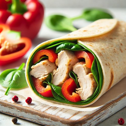 Hähnchen-Gemüse-Wrap mit Paprika und Spinat