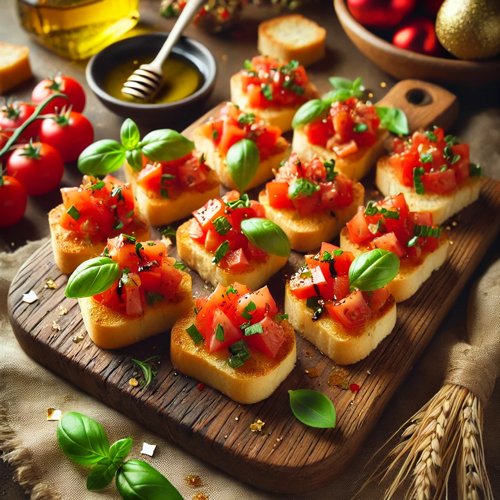 Krosse Mini-Bruschetta mit Tomaten und Basilikum