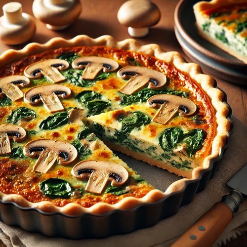 Pilz-Spinat-Quiche mit Käsekruste