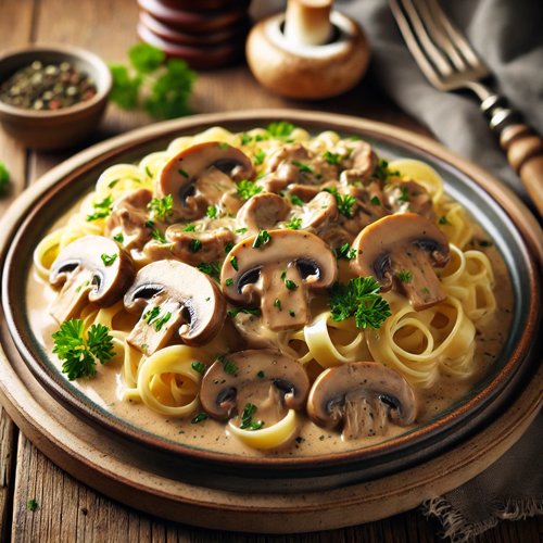 Pilz Stroganoff mit Bandnudeln