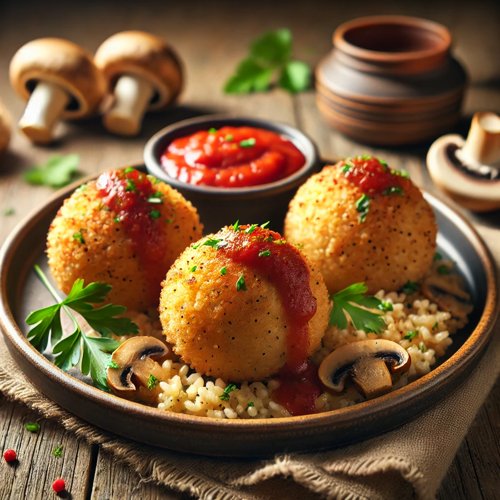 Pilzrisotto-Bällchen mit Marinara-Dip