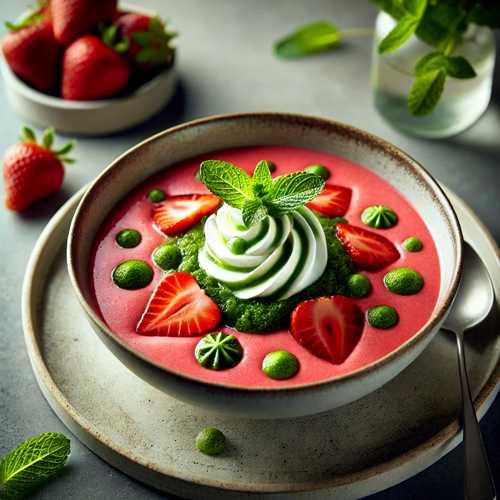 Wasabi-Erdbeer-Gazpacho mit Minz-Joghurt-Topping