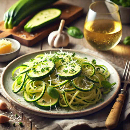 Zucchini-Spaghetti mit Knoblauch und Parmesan